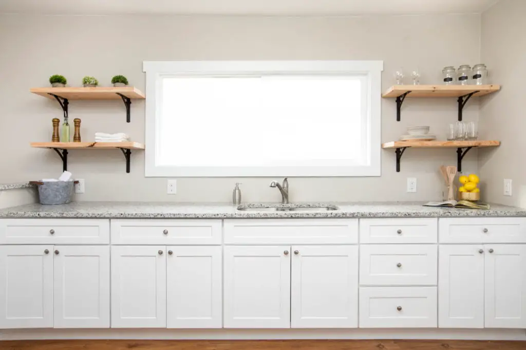 Floating shelves in kitchen