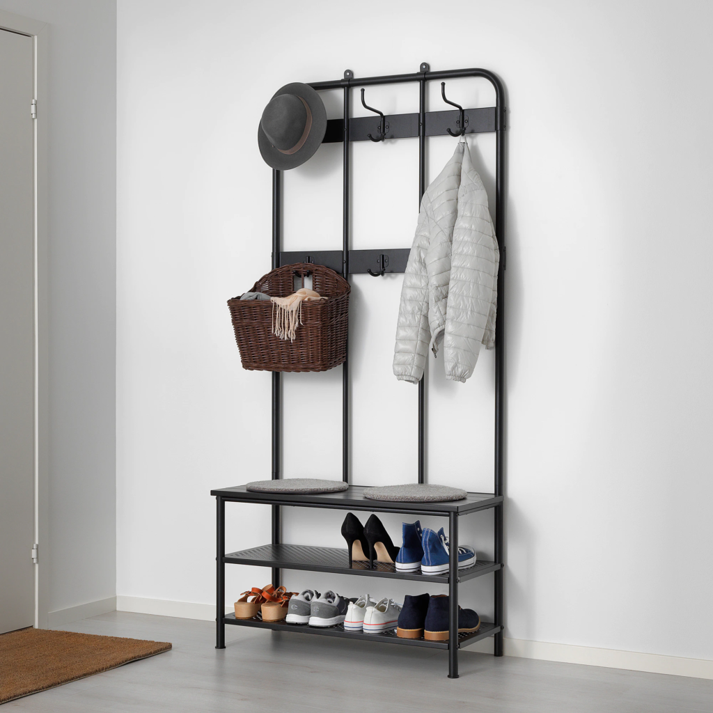 Coat rack with shoe storage bench