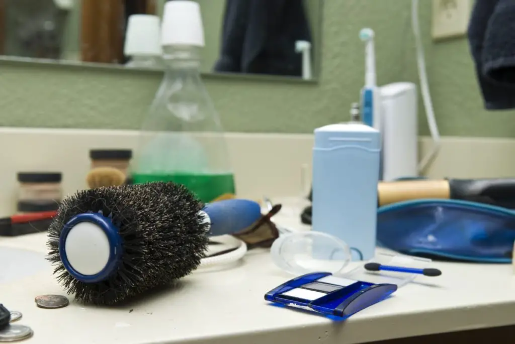 messy bathroom counter