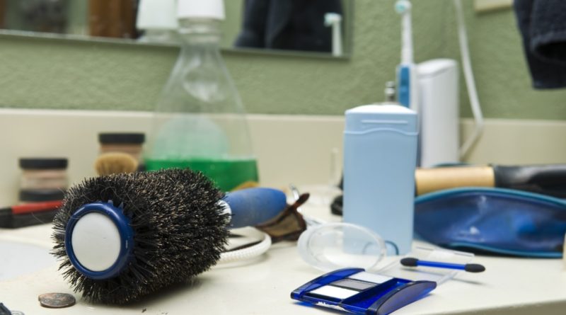 messy bathroom counter