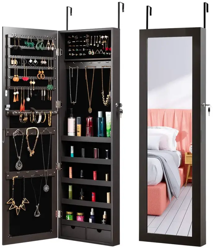 Door mounted jewelry cabinet