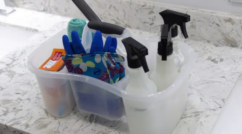 plastic bathroom cleaning caddy