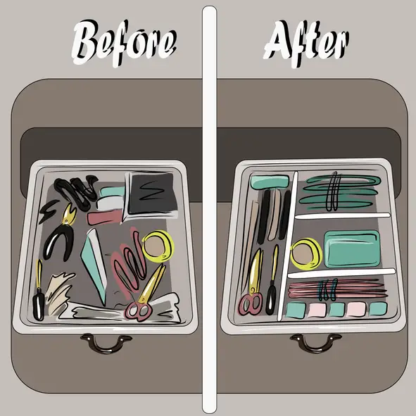 Before and after drawer organization 