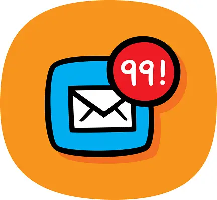 Email icon with 99 messages circled in red