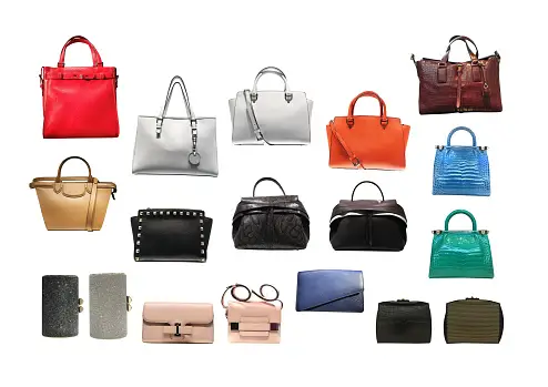 Purse collection on a white background