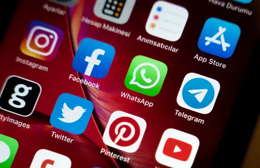 Social media apps, such as Facebook, Pinterest, YouTube, Twitter, What's App