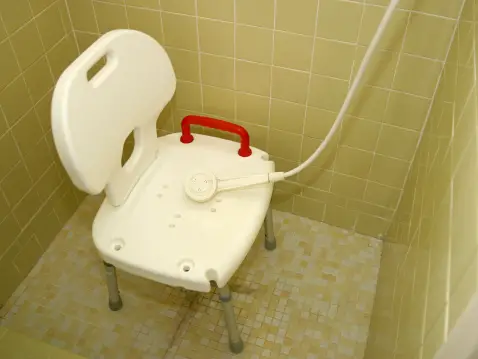 Shower chair in the shower area